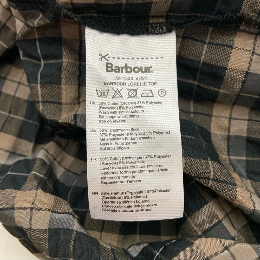 Barbour Lorelie Check Tie Neck Top Size 10